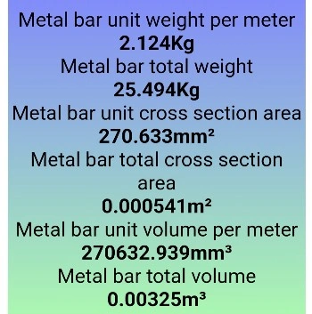 Steel or metal equilateral triangle bar unit weight calculator